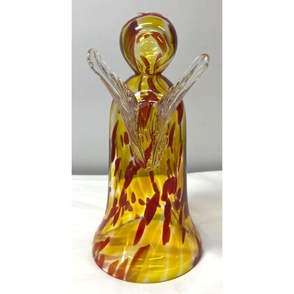 Zorza Handblown Glass Christmas Angel Figurine With Yellow & Red Swirl Pattern - Picture 6 of 8